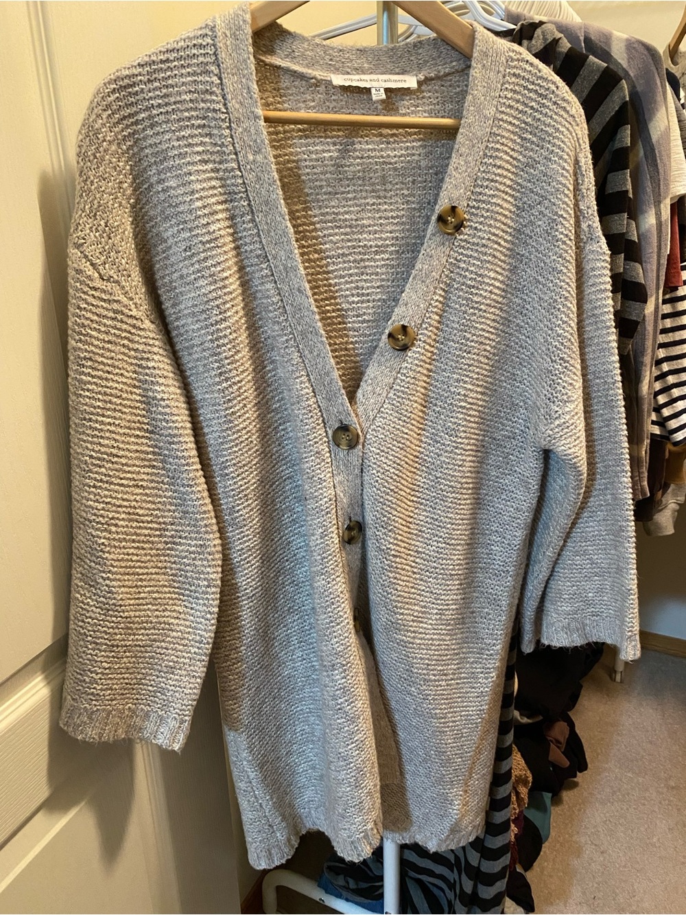 Cupcakes and Cashmere Heather Gray Marled Button-Up Cardigan M